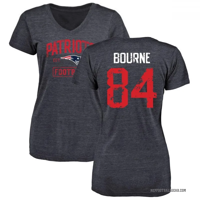 Kendrick Bourne Women's Navy New England Patriots Distressed V-Neck T-Shirt